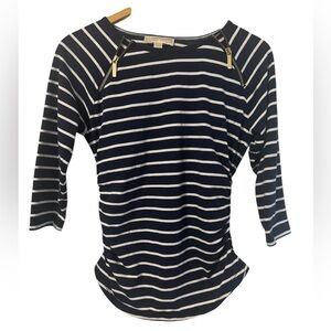 Michael Kors Blue and White Striped Zipper Shirt